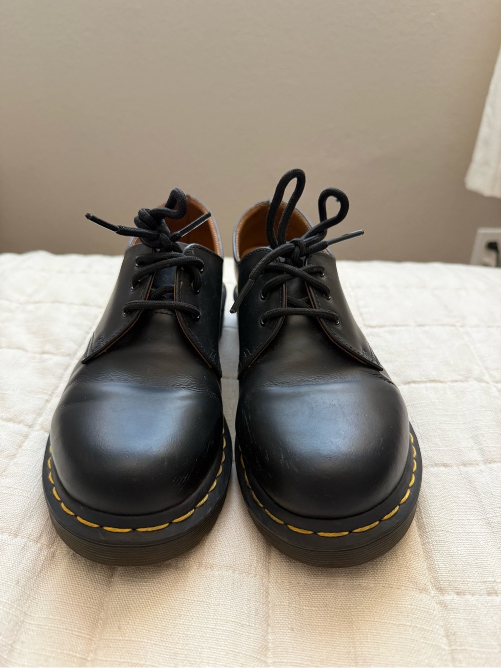 Dr. Martens Black Lace-Up Leather Shoes with Yellow Stitching